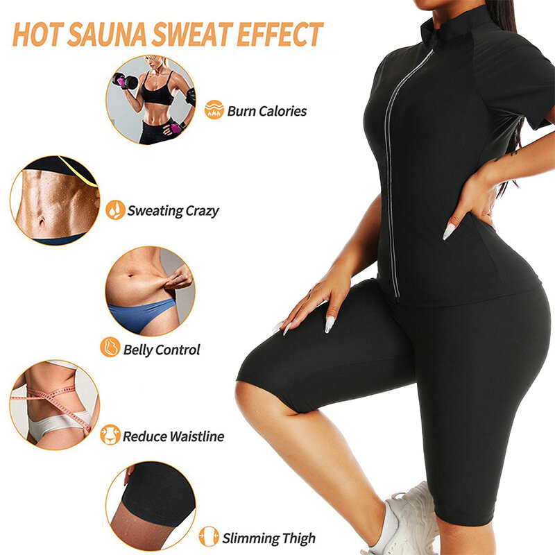 Mrifila-Sauna Long Jacket e Shorts Set para Mulheres, Sweat Trapping, Perda de Peso, Emagrecimento Body Shaper, Fat Burn Suits, Thermo, 2 peças