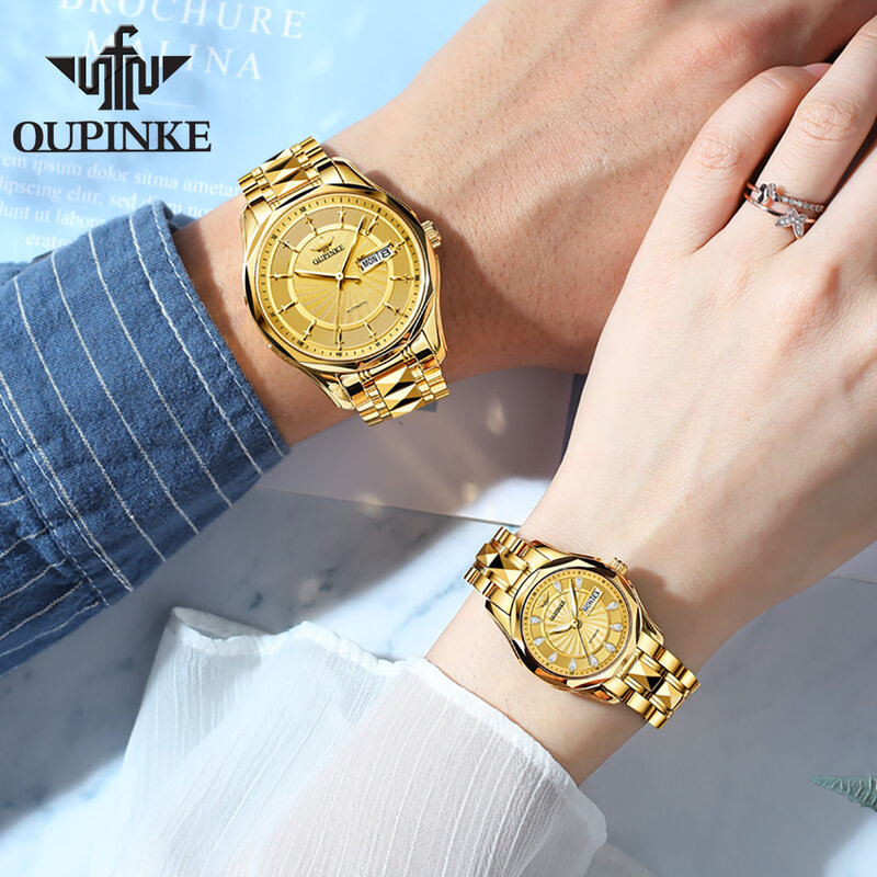 Oupinke-カップル用ブレスレットセット付きメカニカル腕時計、エレガントなビジネスカレンダー、高級スイスブランド、自動彼と彼女、3172