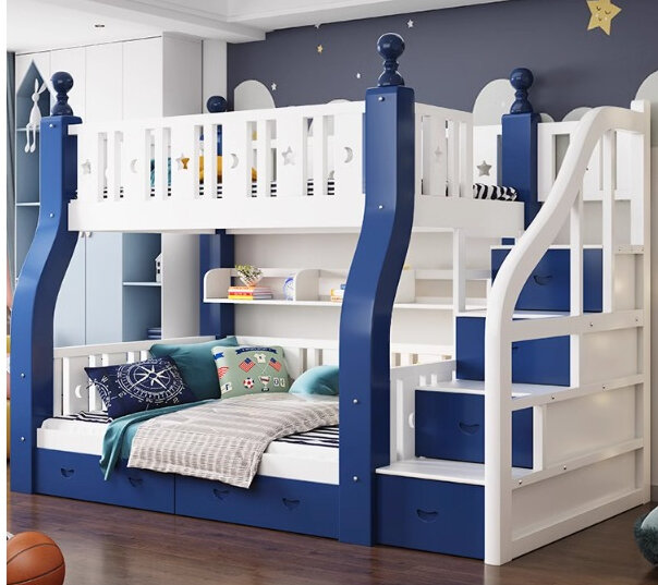 Double bunk beds, bunk beds, small-sized beds, all-solid wood combined dislocation mother bed for children.