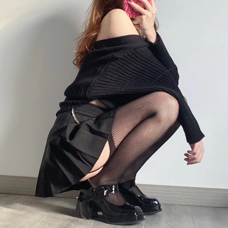 Calze nere Sexy da donna con cintura Set alta calzamaglia a rete Lingerie erotica collant fondo coscia alta maglia lunga calza di pizzo
