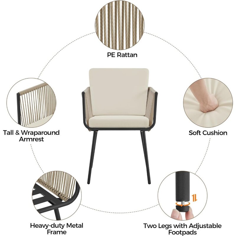 Набор мебели для патио из 3 предметов, уличный Плетеный набор для бистро из ПЭ ротанга с 2 стульями и столешницей из закаленного стекла