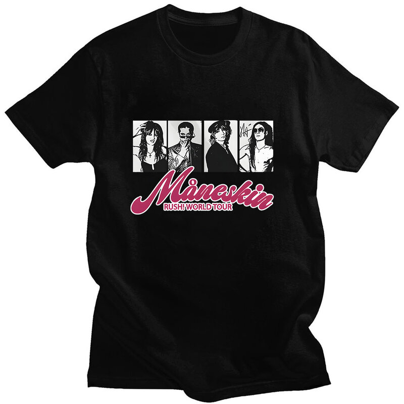 Maneskin-Camiseta con estampado de dibujos animados para hombre y mujer, camisa de Manga corta de 100% algodón, estilo Retro, informal, Unisex