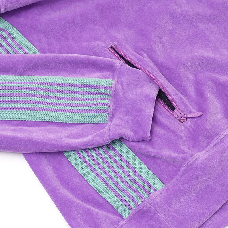 Purple Butterfly Embroidery Needles AWGE Velvet Jacket Men Women Casual Fashion Stripe Coats High Quality Gray Outerwear