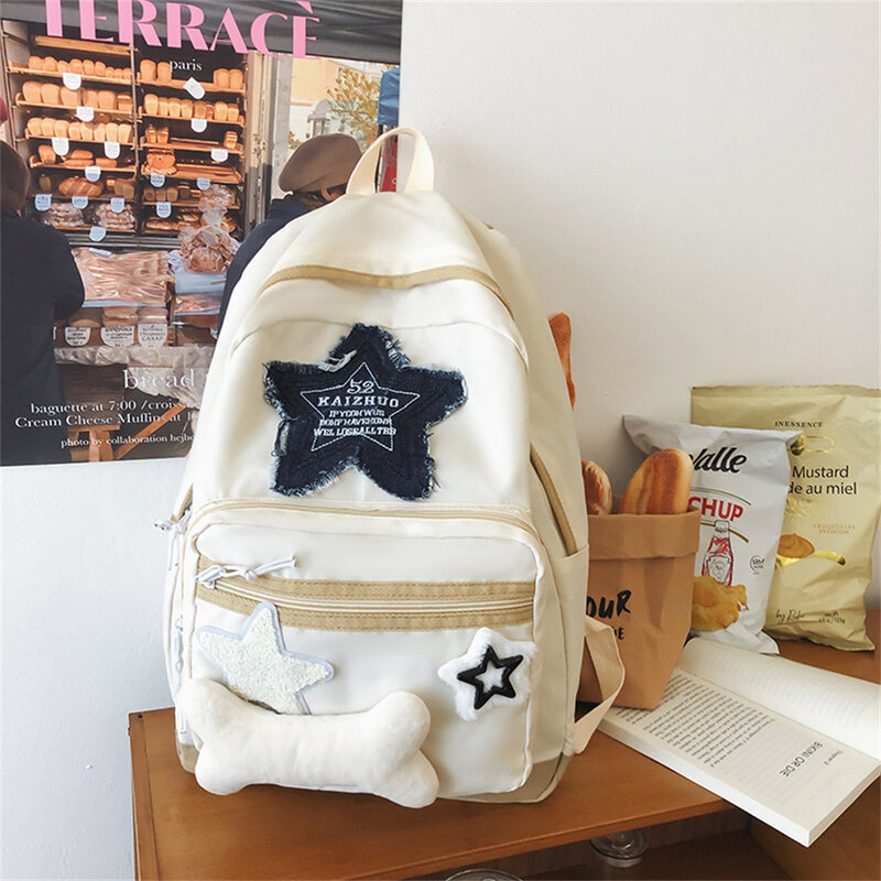 Y2k Korean Fashion Casual Kawaii Backpack Book Bag Girls Cute Stars Printed Student School Bags Women Kids Travel Backpacks
