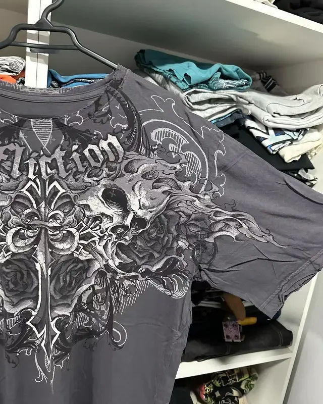 Harajuku Hip Hop Skull Graphic Round Neck Oversized T shirt Short Sleeved Tops Gothic Clothing Streetwear Y2k T shirt Womens New