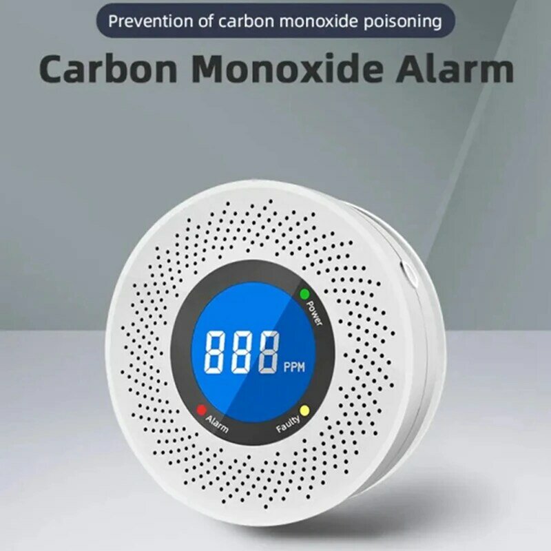 1 PCS White Carbon Monoxide Standalone Detector CO Alarm With Screen Display Battery Powered For Home Kitchen Office