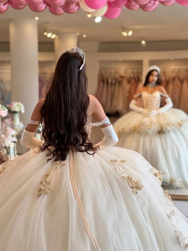 Puffy Princess Quinceanera Dresses Ball Gown Off The Shoulder Tulle Appliques Sweet 16 Dresses 15 Años Custom