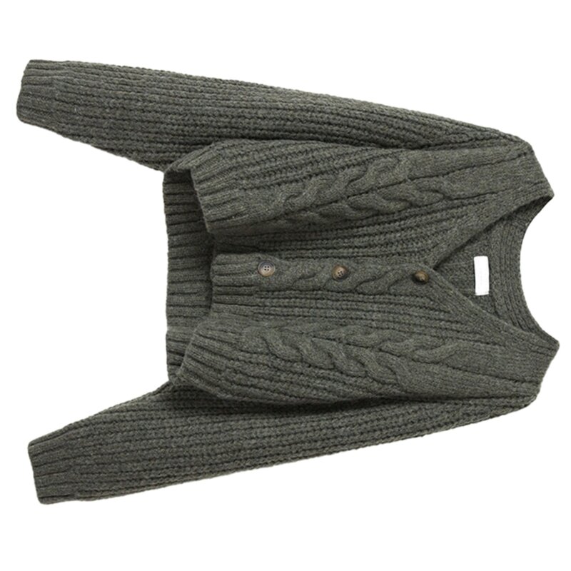 Cárdigan manga larga con cuello en y botones para mujer, abrigo suéter suelto punto con cable