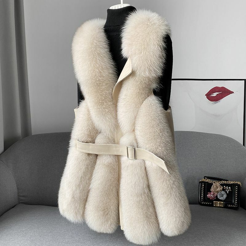 2023 jesienno-zimowa nowa damska płaszcz ze sztucznego futra średniej długości kamizelka modna kamizelka Casual ciepły, patchworkowy kamizelka