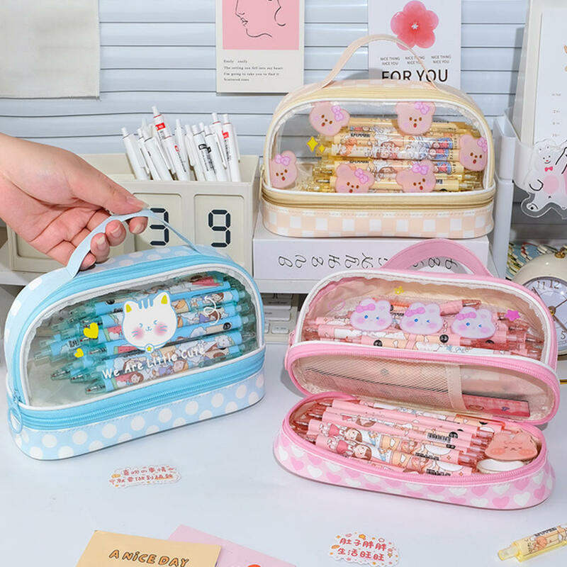 3Layer 6 Pockets Large Capacity Schoolbag shape Pencil Case Pencil Bag Aesthetic Stationery Holder Bag Girls Zipper Pencil Pouch