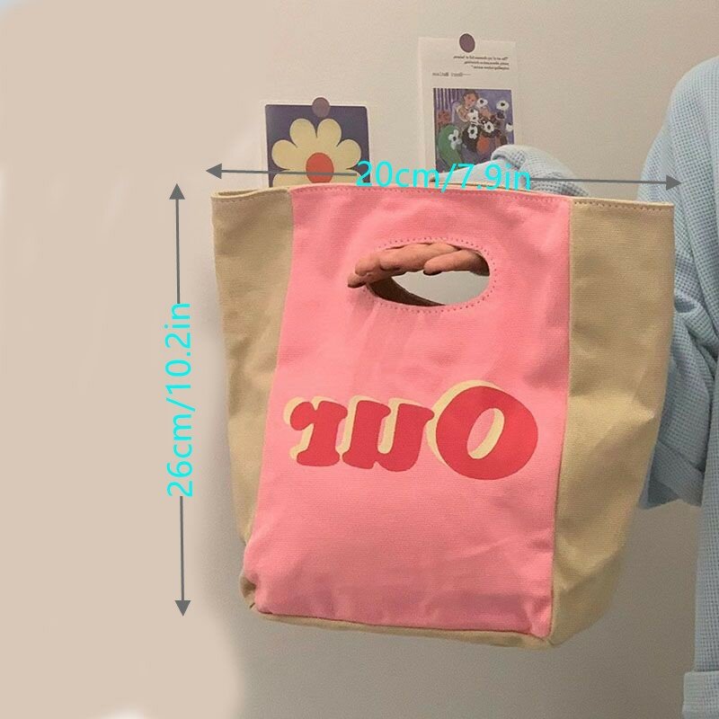 Grande capacidade Letter Canvas Handbag, bonito Casual Cosmetic Organizer Bag, Supermercado Mercearia Mochila, Tote School Bag