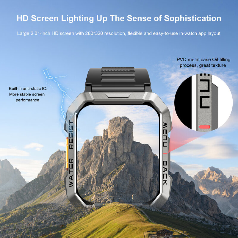 Blackview-reloj inteligente W60, dispositivo resistente con pantalla HD de 2024 pulgadas, TFT, para exteriores, con iluminación de emergencia, llamadas por Bluetooth, novedad de 2,01