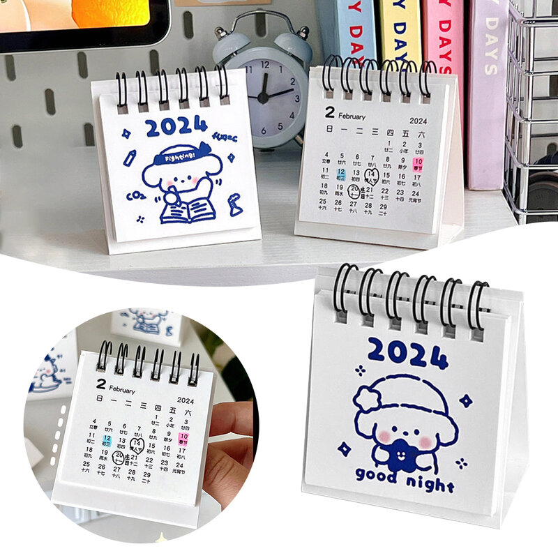 Mini Calendario de dibujos animados Simple para el hogar, calendario decorativo de mesa de moda para sala de estar, 2024