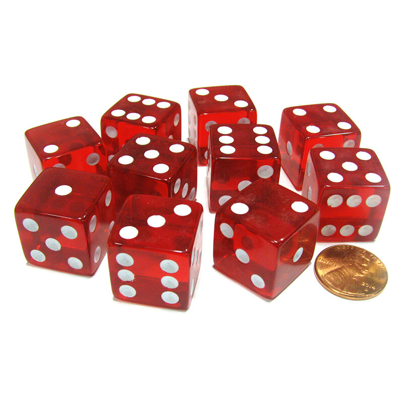 10pcs/set Transparent Red Dice Right Angle Dice Board Game Accessories 19mm