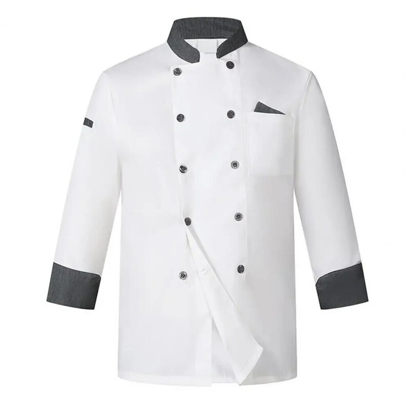 Comoda giacca da cuoco professionale doppiopetto uniforme da cuoco con colletto alla coreana Design tascabile manica lunga per ristorante