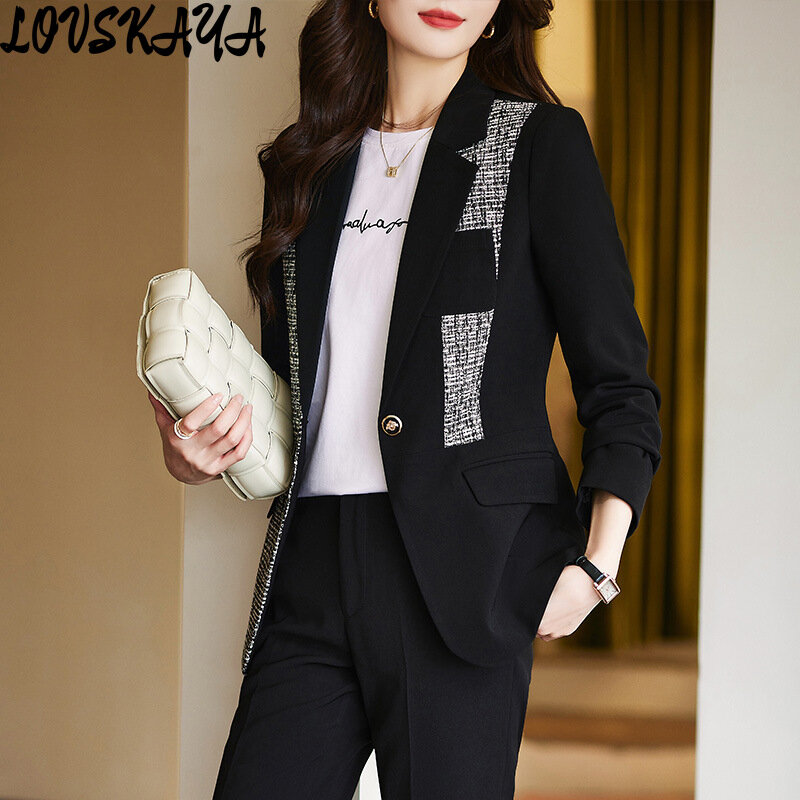 Traje negro de temperamento profesional para mujer, ropa de trabajo, chaqueta pequeña, primavera y otoño, nuevo estilo