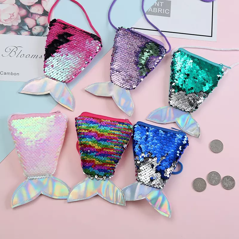 Lovely Shiny Mermaid Tail Sequin Girl Crossbody Bag Children Coin Purse Women Shoulder Bag Exquisite Birthday Gifts