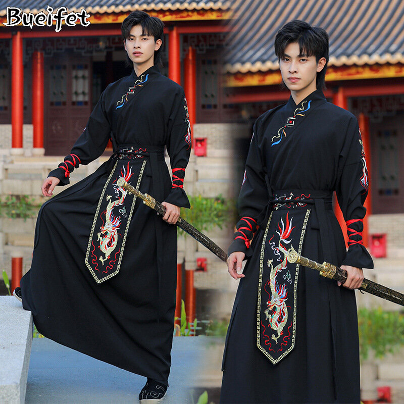 Gaun Tradisional Hanfu Kostum Pria Dinasti Han Pasangan Cosplay Panggung Pendekar Pedang Gaya Cina Setelan Tang Rakyat Samurai Jepang