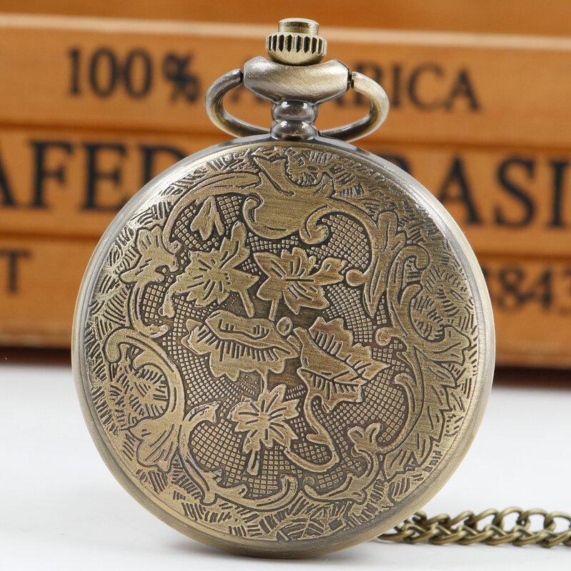 Reloj de bolsillo de cuarzo de cabujón hueco de bronce de alta calidad para hombres y mujeres, colgante Vintage, collar, relojes, regalos