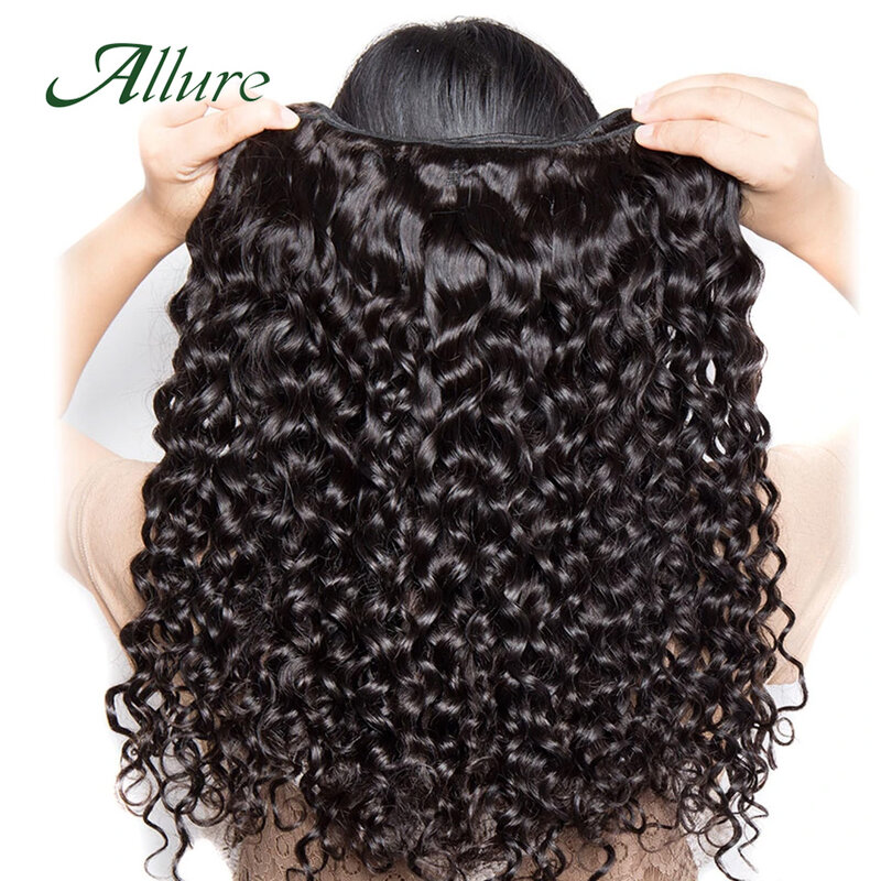 Brazilian Kinky Curly Hair Bundles 100% Remy Human Hair Bundles 1/3/4 PCS Water Wave Hair Extensions Natural Black of Allure