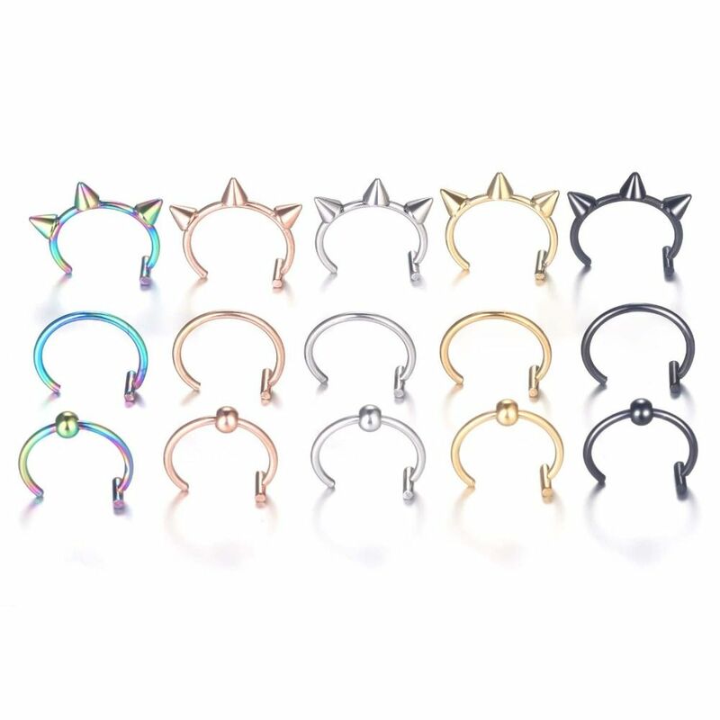 1PC Stainless Steel Fake Nose Ring Fashion Hip Hop Non-Pierced Fake Nose Piercing C Clip Lip Ring Hoop Septum Rings Body Jewelry