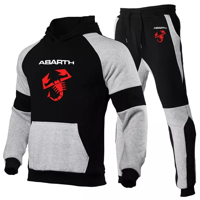 Moletom com logotipo Abarth masculino estampado, algodão puro, roupas esportivas casuais, moda outono, primavera, alta qualidade, 2 peças