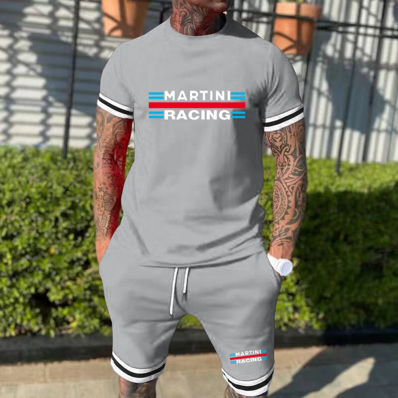 Men's New Martini Racing Printed Short-sleeved T-shirt + Shorts Two-piece Sportswear Summer Casual Fitness sportswear Suit