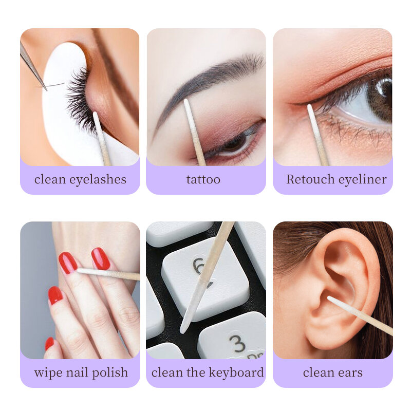 100pcs Disposable Double-headed Cotton Swab Micro Brush Kapok Ear Cleaning Stick Eyelash Extension Glue Removal Tool Wholesale