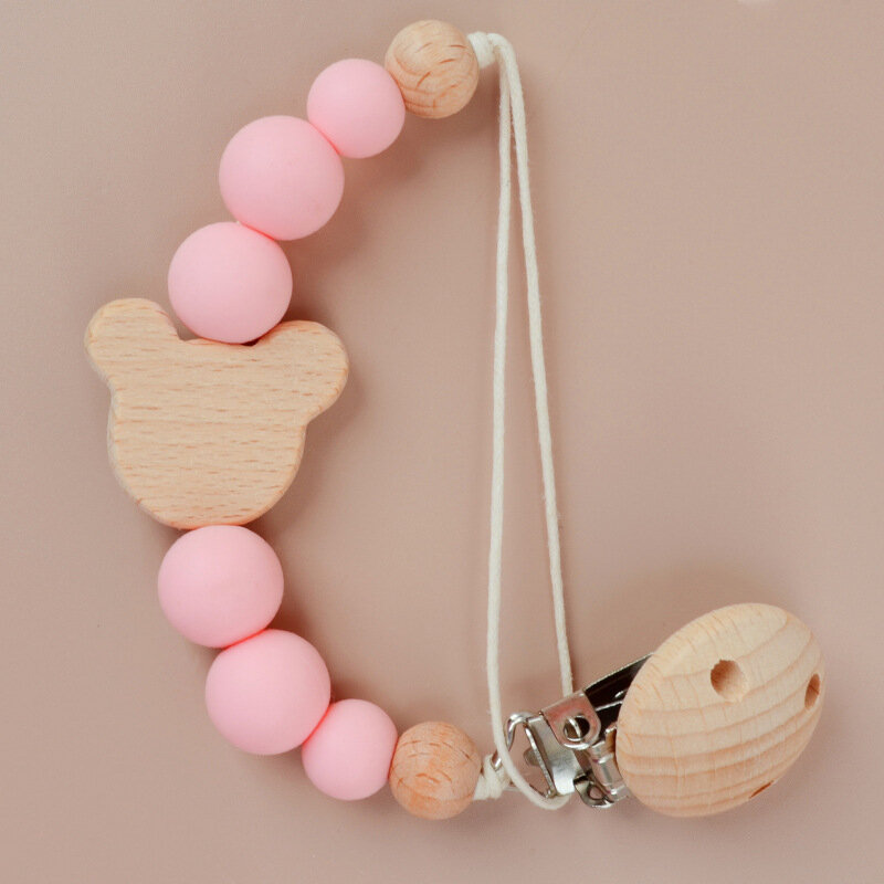 NEW Custom Name Wooden Personalized Baby Pacifier Chain Beech Bead Dummy Nipple Holder Guard Teether Pendant Newborn Mother Gift