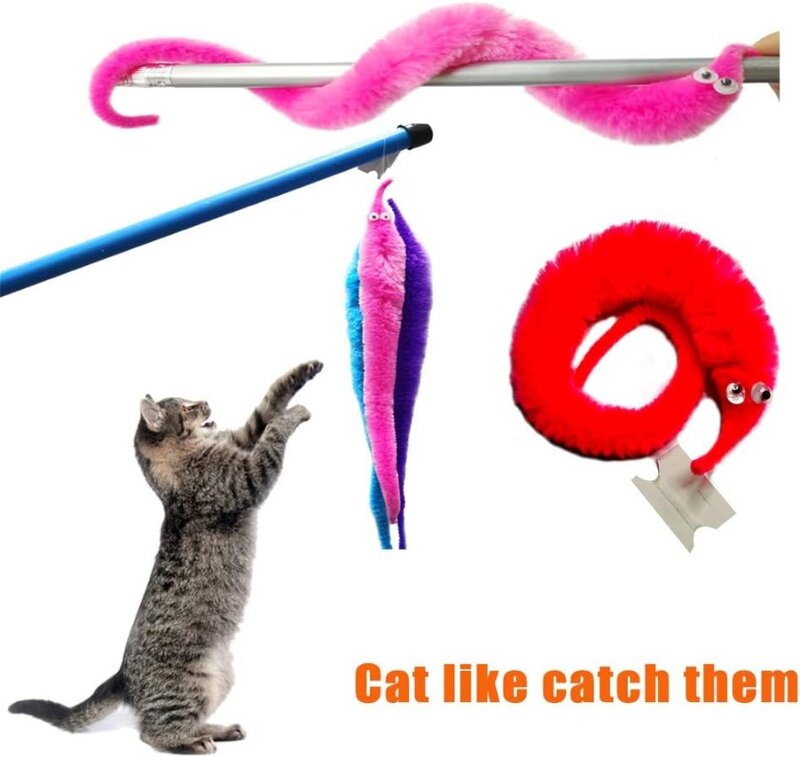 100 Stück Magic Twisty Wurm Fuzzy Wurm auf einer unsichtbaren Schnur Magic Twisty flauschigen Wurm Wiggy Würmer für Kinder Katze (zufällige Farben)