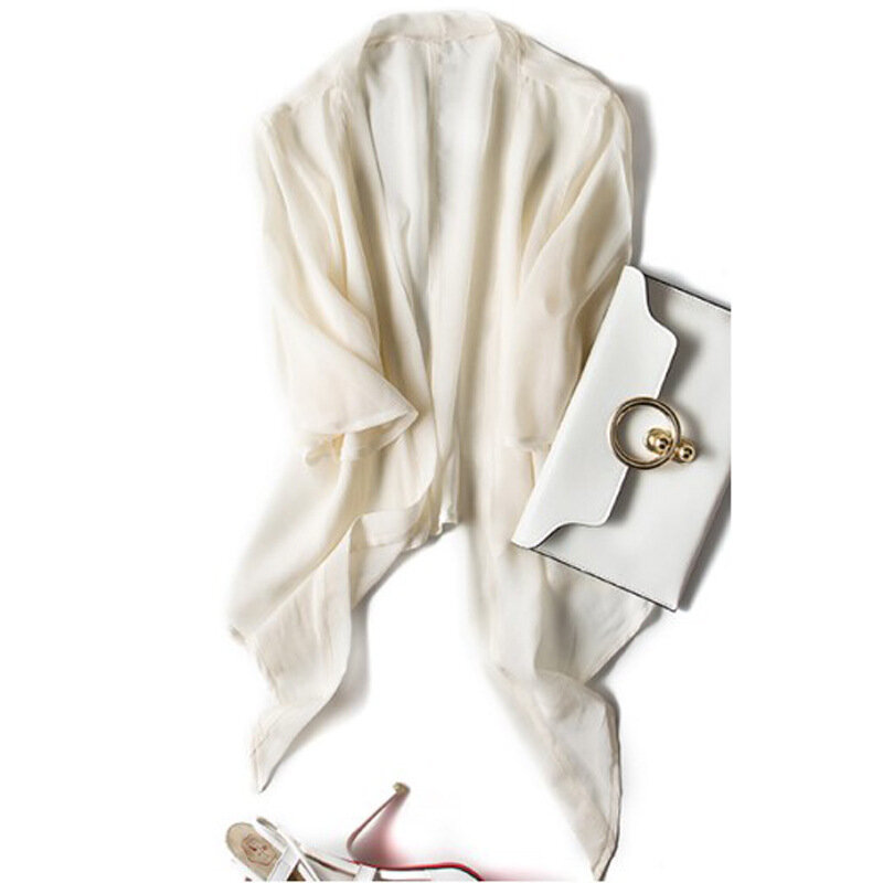 الكلاسيكية الحرير سترة الإناث التوت الحرير الشمس حماية قميص فضفاض شال النسخة الكورية من خيار صدرية صغيرة متعدد الألوان
