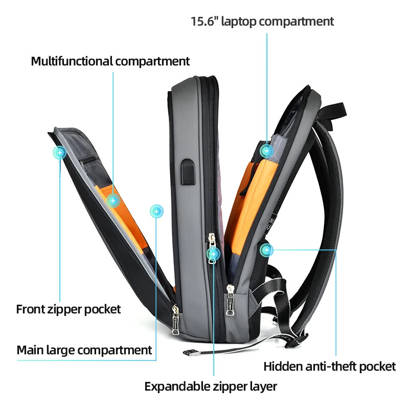 Ransel tahan air desain Niche untuk pria ransel Laptop 15.6 inci tas perjalanan bisnis multifungsi dapat diperluas pengisian daya USB
