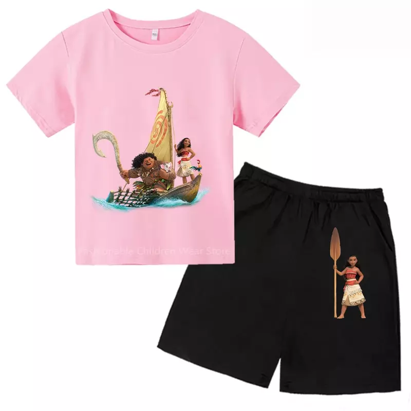 แฟชั่นผ้าคอตตอนสำหรับเด็กในฤดูร้อน: เสื้อยืด & กางเกงขาสั้นสำหรับธีม Disney Ocean Tales | ชุดลำลองใหม่สำหรับทุกคน2024