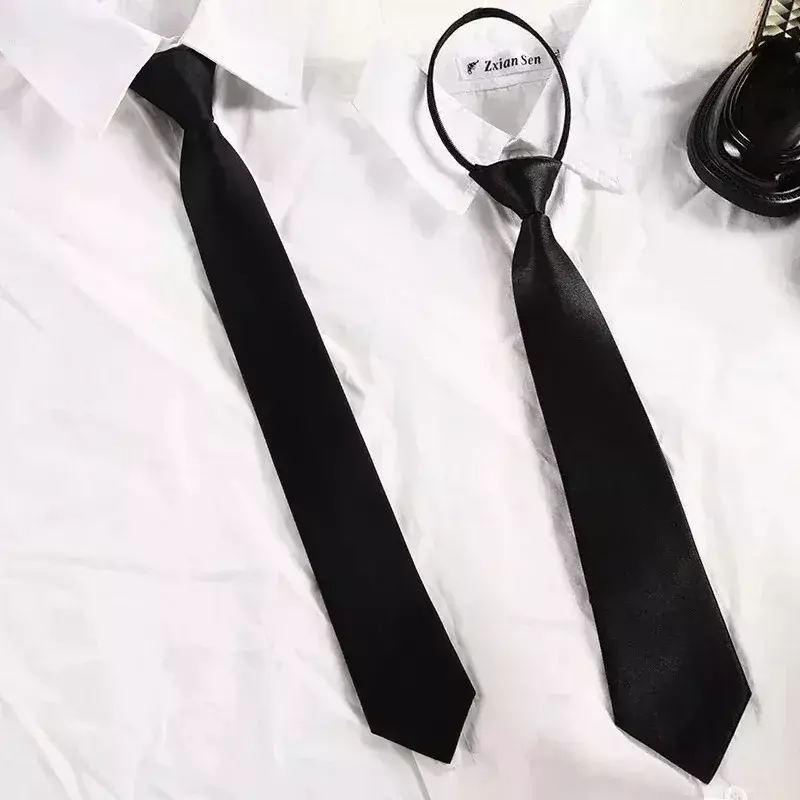 Uniform Black Ties Korean Unisex Zipper Tie Student Shirts Neckties Security Steward Matte Lazy Neck Ties Men Women Accessories