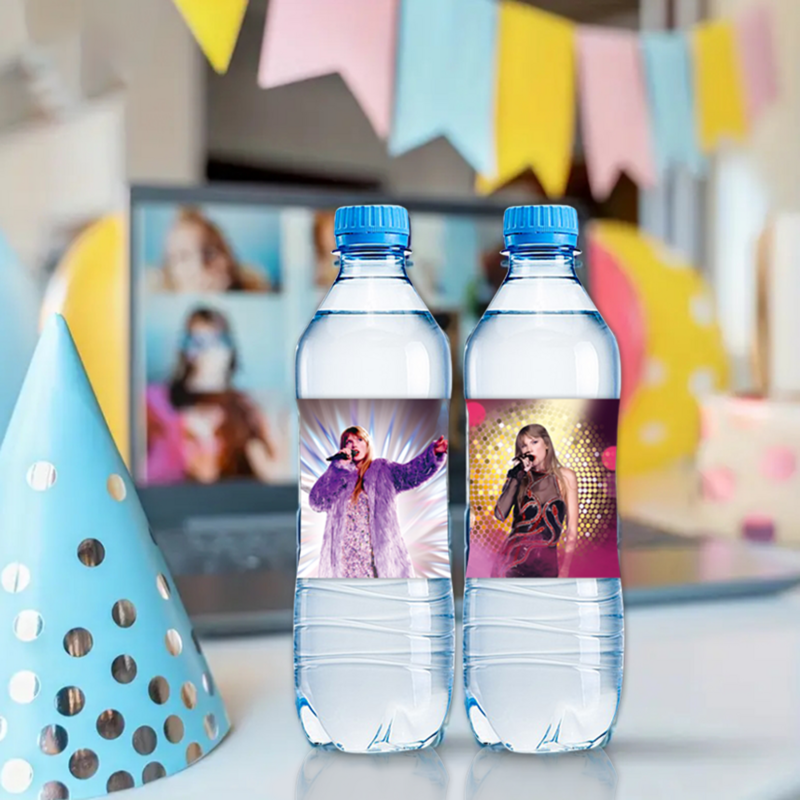 Forniture per feste a tema Singer Taylor compleanno decorazione rapida adesivo per bottiglie forniture regalo per bambina decorazione per tazza di succo impermeabile