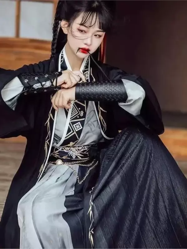 Gaun kostum Cosplay Hanfu tradisional Cina gaun Gotik keren Dinasti Lagu hitam untuk wanita китайская unisuniseks
