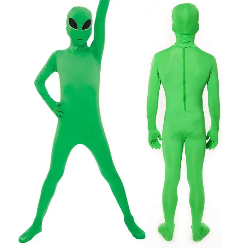 Kids Adult boys ET Alien Cosplay Costume Green Zentai Bodysuit Suit Jumpsuits and Helmet Suit Halloween Party Clothing