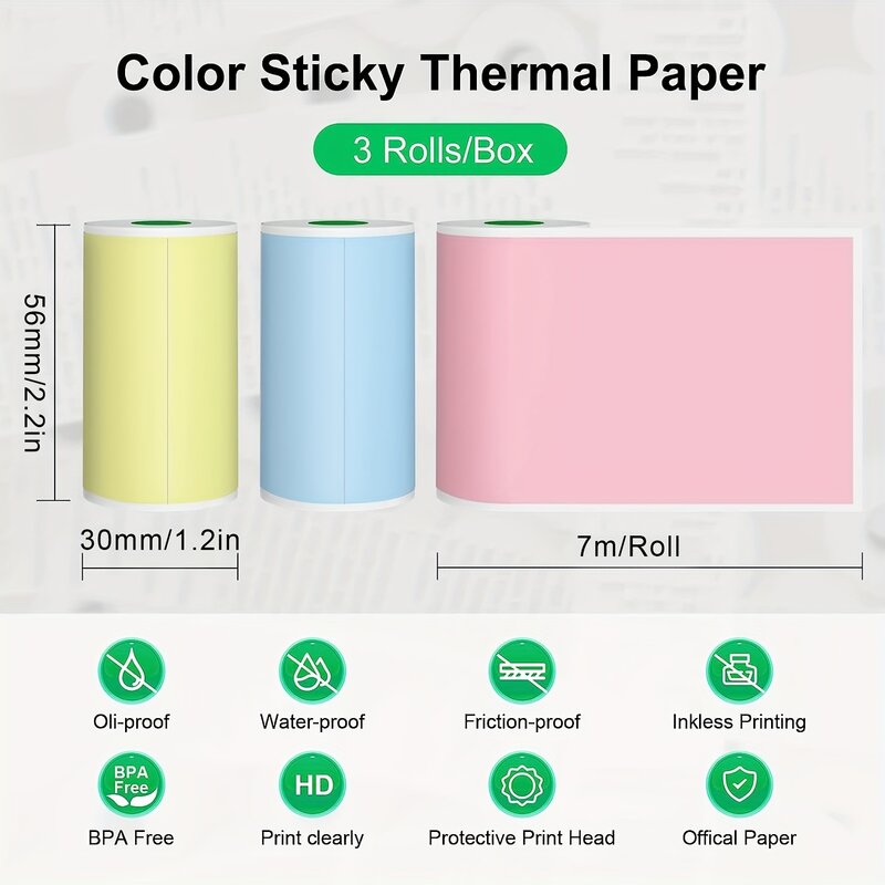 56mm Mini Printer Color Thermal Sticker 10Year Durable Storage Paper Waterproof Oil-Proof for Phomemo Paperang Peripage Printer