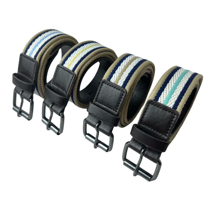 Cinturón de rayas de lona informal con hebilla de rodillo para niños y niñas, 1 pieza