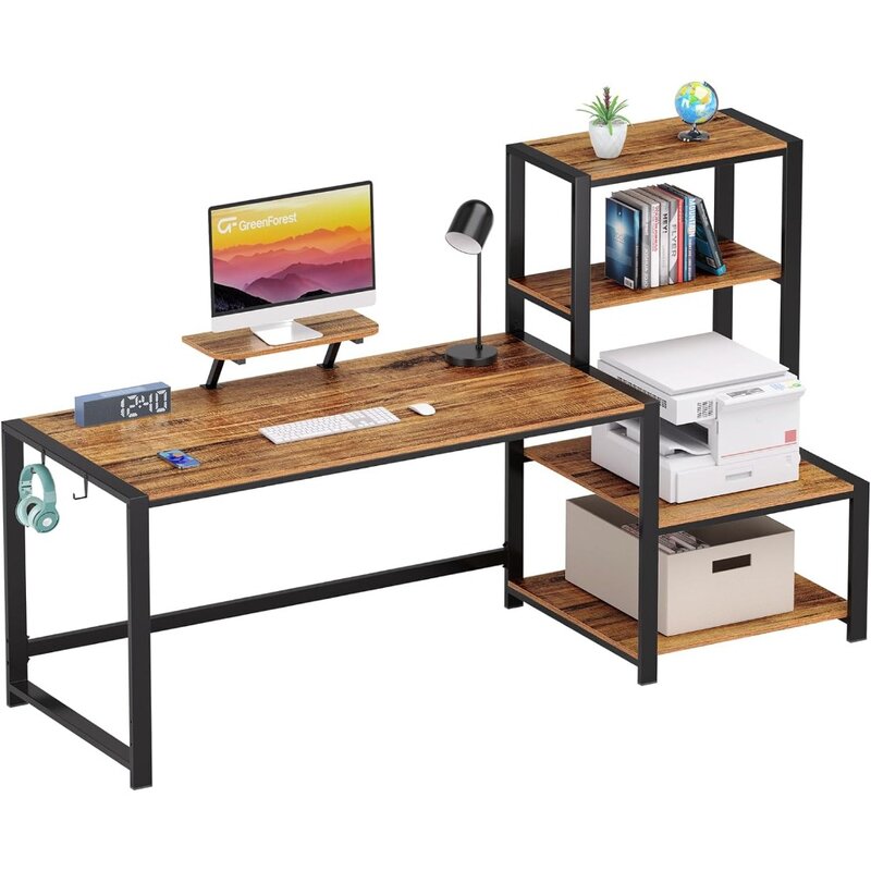 GreenForest Computer Desk 67 inch with Storage Printer Shelf Reversible Home Office Desk Large Study Writing Table