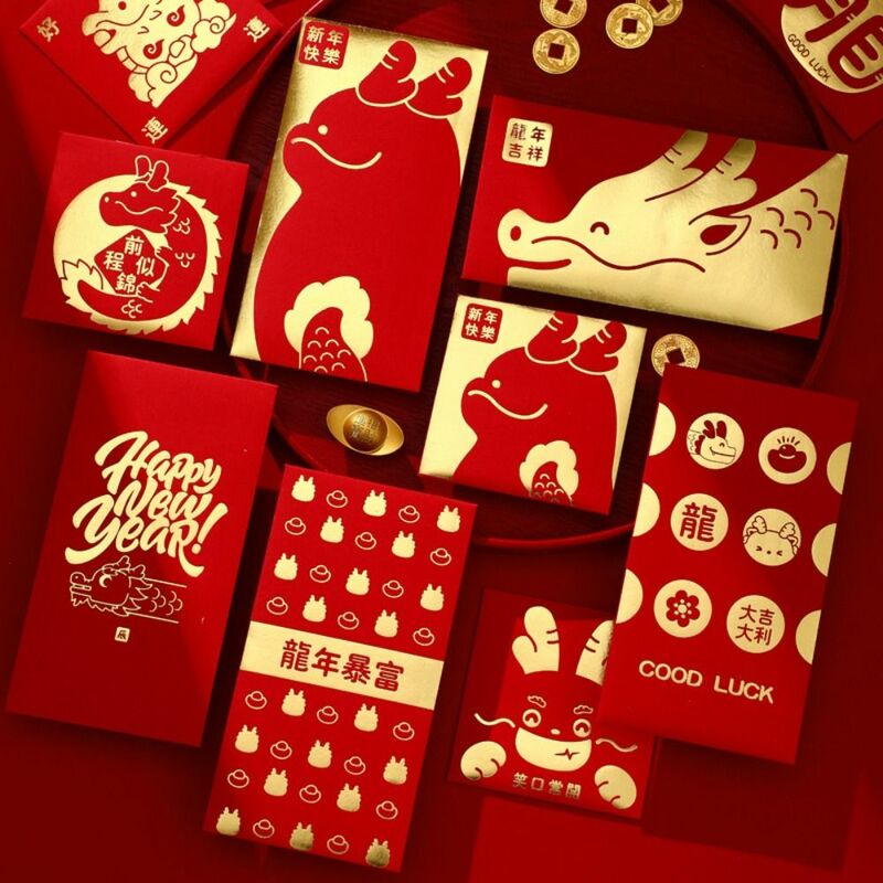 Luck Money Bag busta rossa Dragon Pattern 2024 pacchetto di capodanno tasca per soldi auguri buona fortuna tasca rossa Festival di primavera