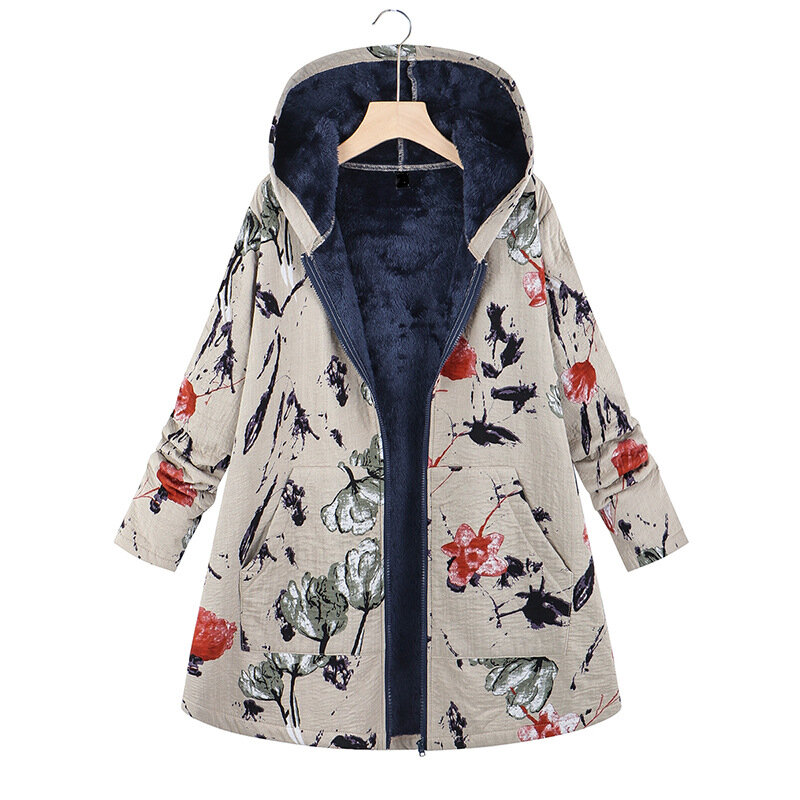 Abrigo grueso y cálido para mujer, chaqueta holgada con capucha y cremallera, Estilo Vintage, informal, para invierno