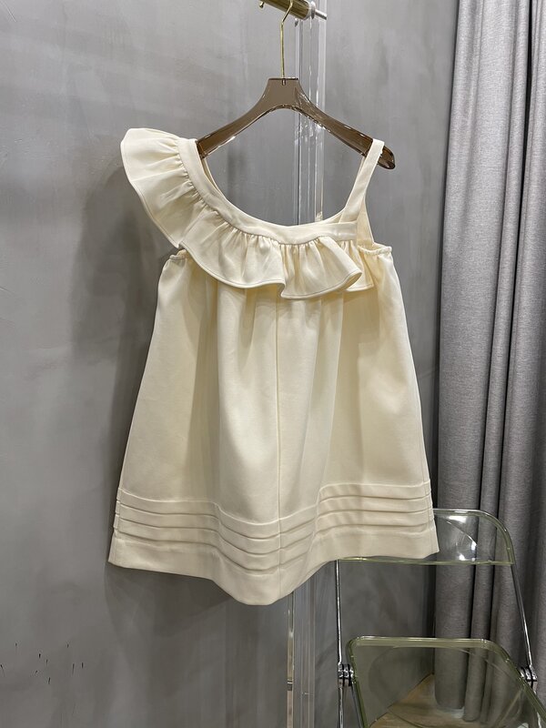 2024 wiosna/lato nowa odzież damska żółta nieregularna marszczona mała sukienka 0302