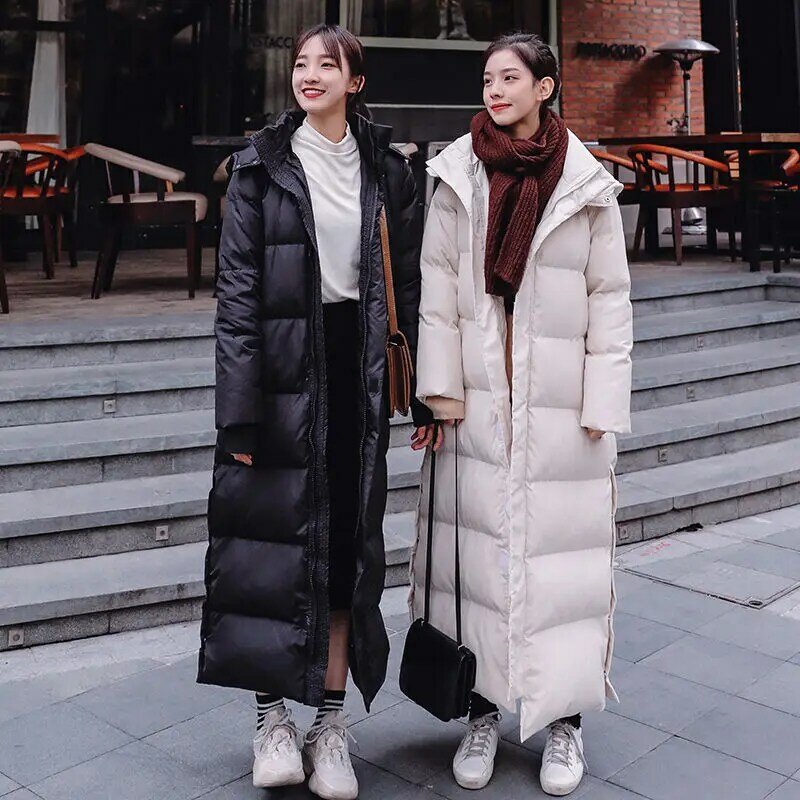 Jaket katun panjang wanita Korea, jaket musim dingin wanita 2023, mantel panjang tebal longgar, jaket Puffer
