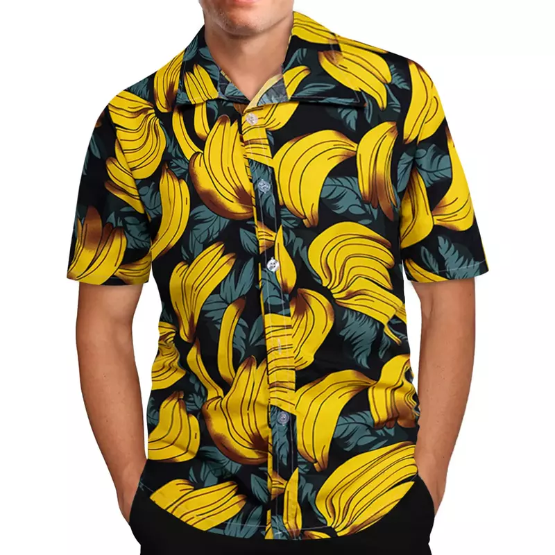 Kemeja untuk pria pisang Hawaii buah kasual 3D dicetak pantai lengan pendek merek pakaian impor ukuran besar Streetwear liburan