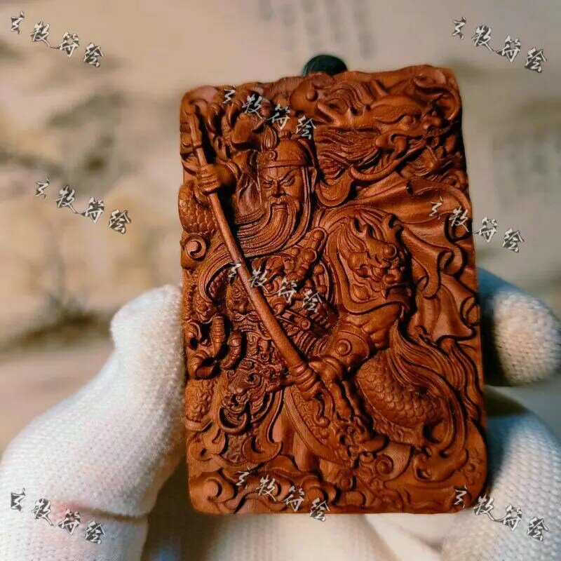 Uderzenie pioruna Jujube drewno bożek bogactwa lorda Guan Gong wisiorek GuanYu bezpieczne nic kartki Amulet ochrona ciała męska biżuteria