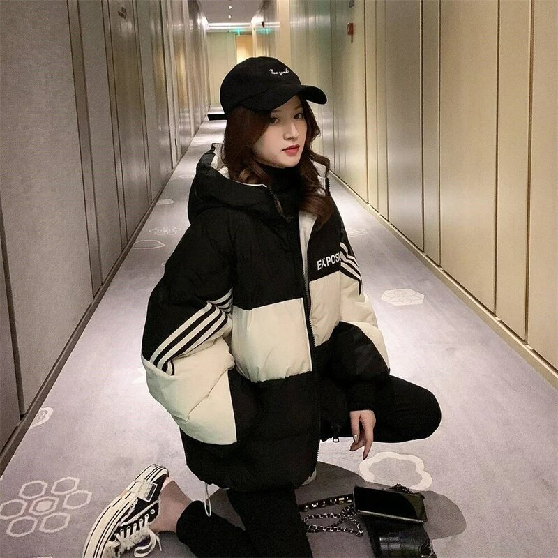 Abrigo de algodón de plumón para mujer, nueva versión coreana, ligero, suelto, con capucha, corto y grueso, traje de pan