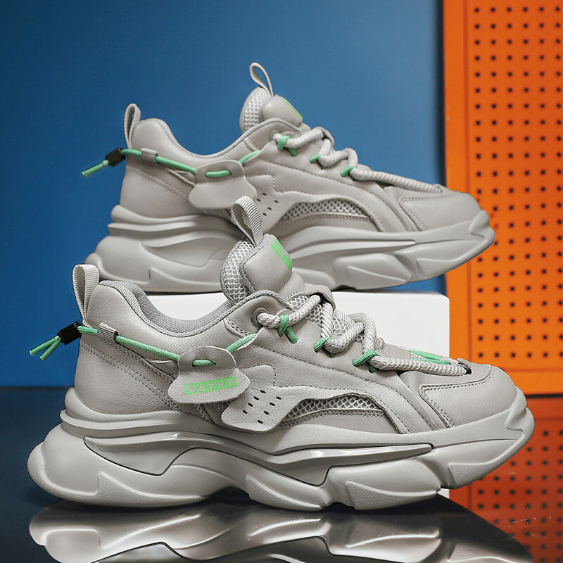 Chaussures de sport décontractées respirantes à lacets en maille pour hommes, l'offre elles souples accrues, chaussures de course en plein air, anti-aldes, semelle optique, vert, tendance