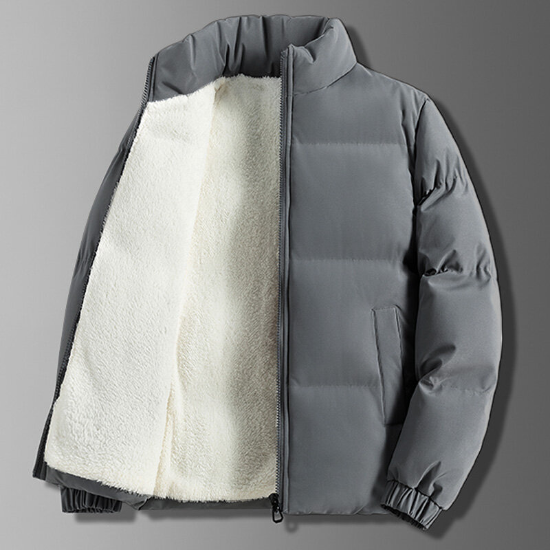 Jaket musim dingin pria musim gugur 2023 bulu hangat mode Thicke jaket berlapis katun kerah berdiri mantel kasual tahan angin ukuran besar 6XL