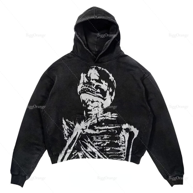 2022 novo hoodie de moletom com capuz de impressão de crânio branco nova personalidade osso spur imprimir alto estilo de rua